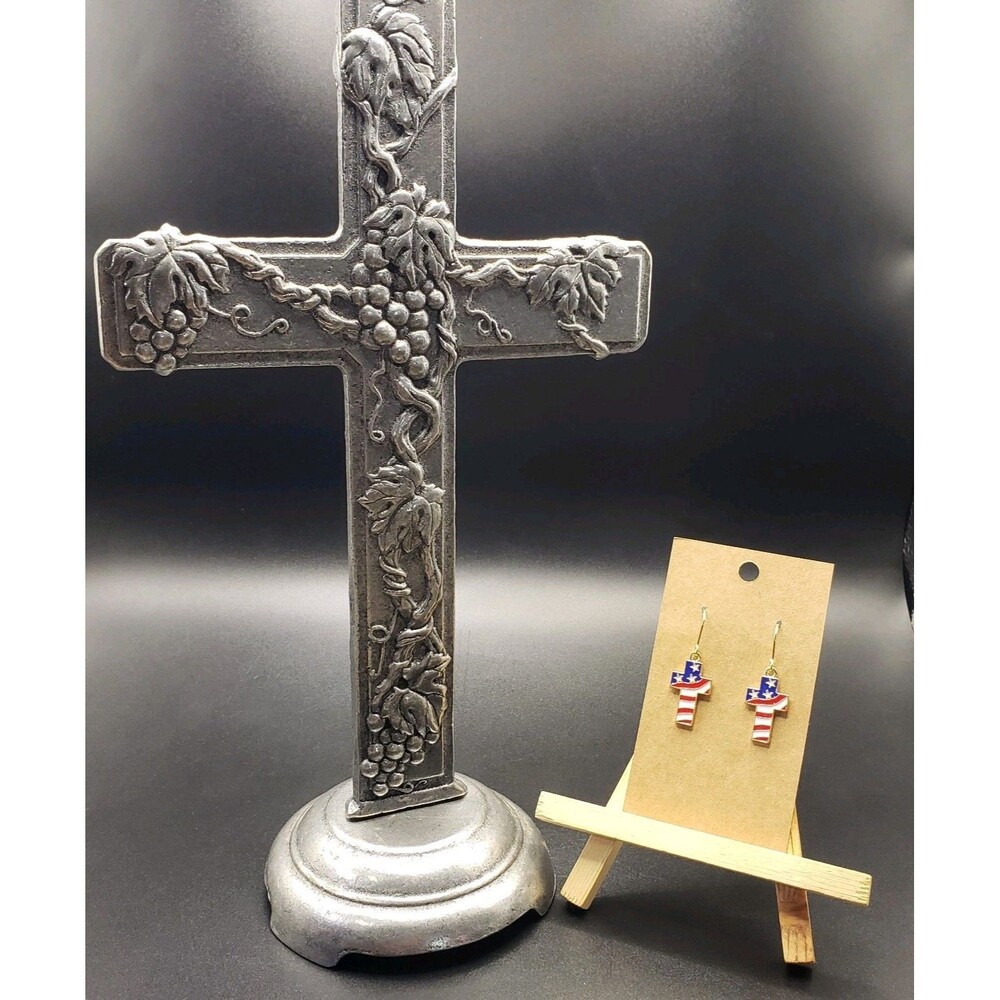 Dangle/Drop/Costume/Fashion/Red White & Blue (Cross) Shaped Gold Plated Earrings